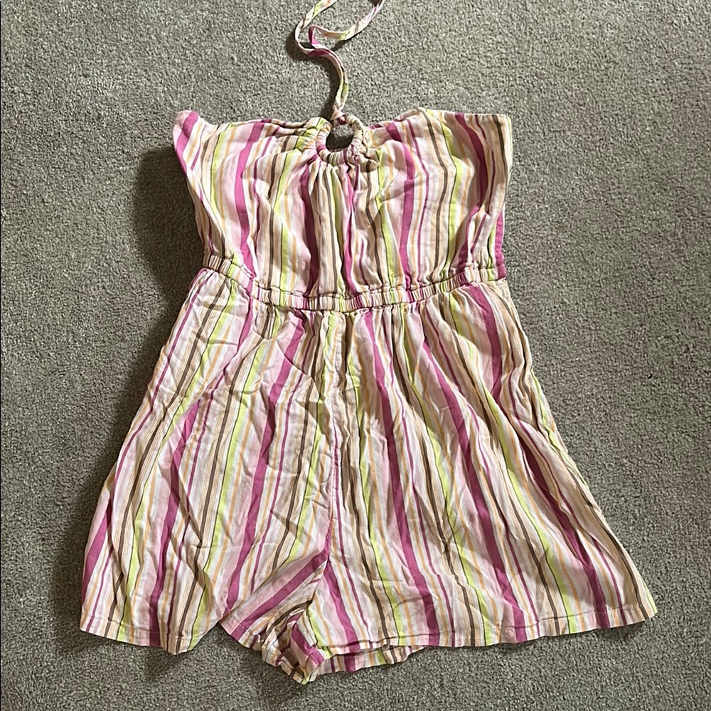 Old Navy Pink and Green Striped Jumpsuit